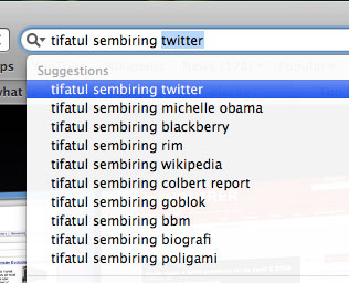 Google's Suggestion on Tifatul Sembiring search